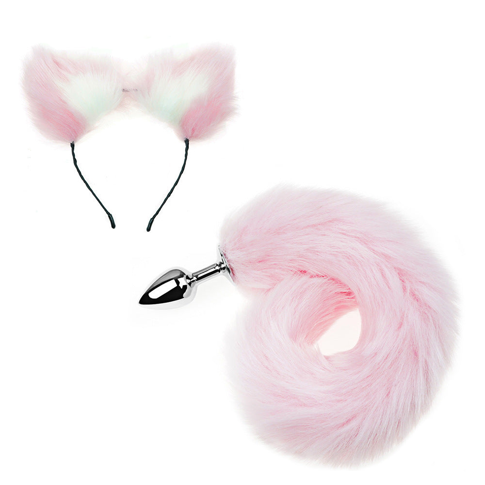 Ensemble de plug anal avec oreilles et queue de renard rose