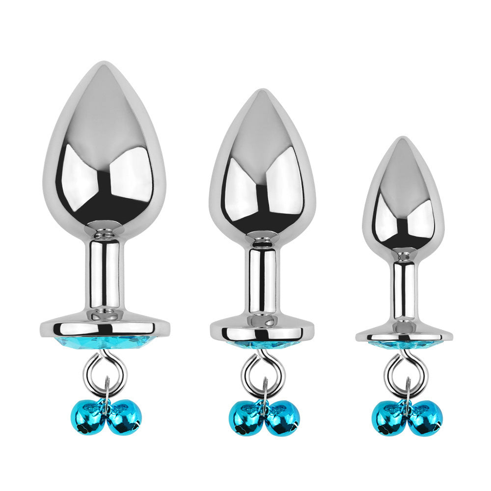Plug anal bleu avec bijoux, cloches et laisse