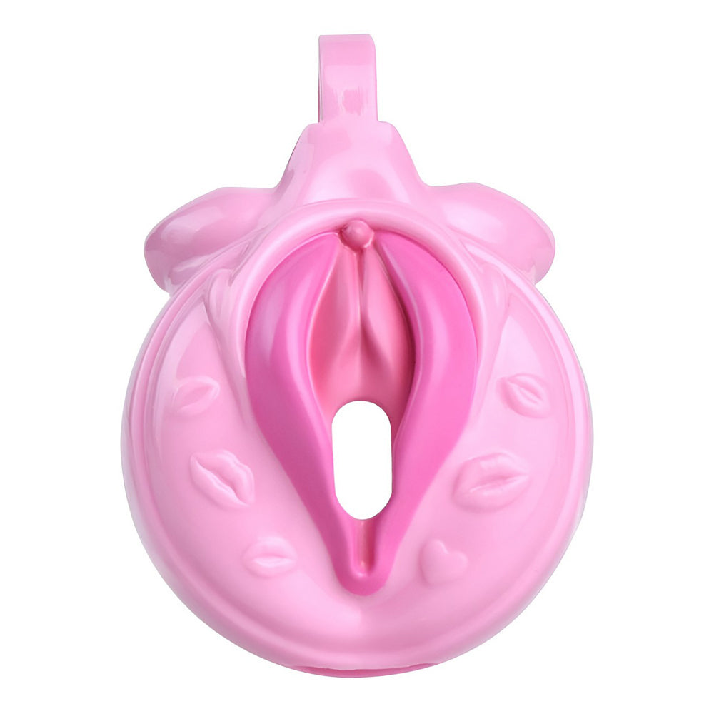 Cage de chasteté plate en forme de vagin - Rose