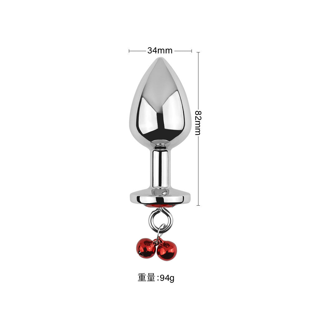 Plug anal rouge avec bijoux, cloches et laisse
