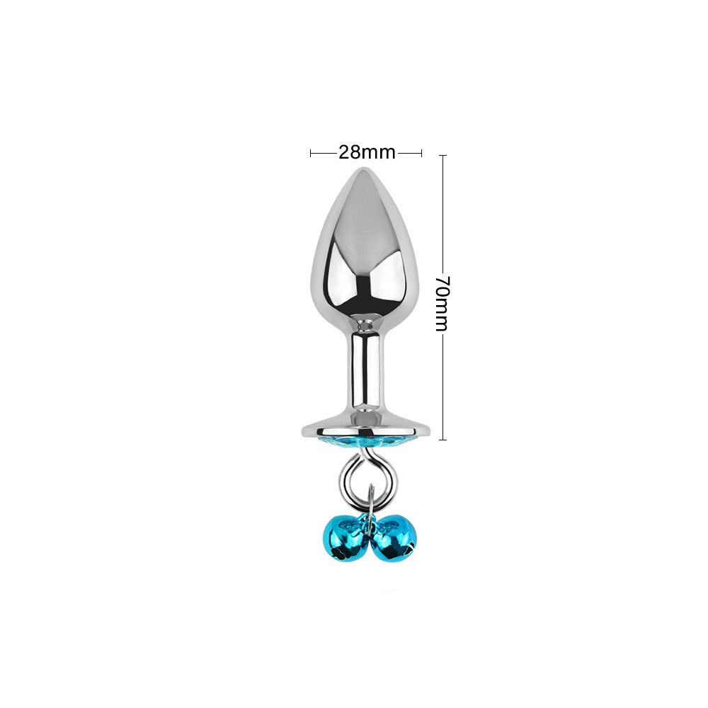 Plug anal bleu avec bijoux, cloches et laisse