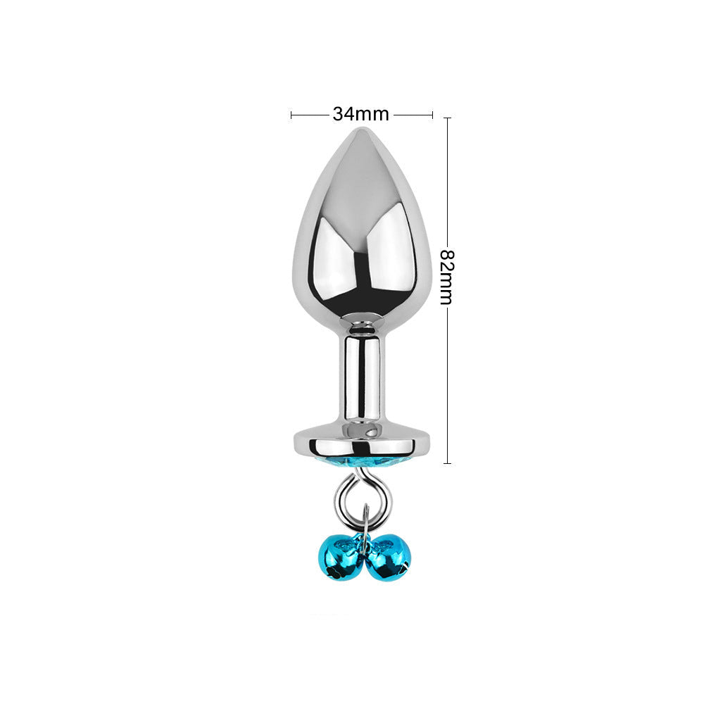 Plug anal bleu avec bijoux, cloches et laisse