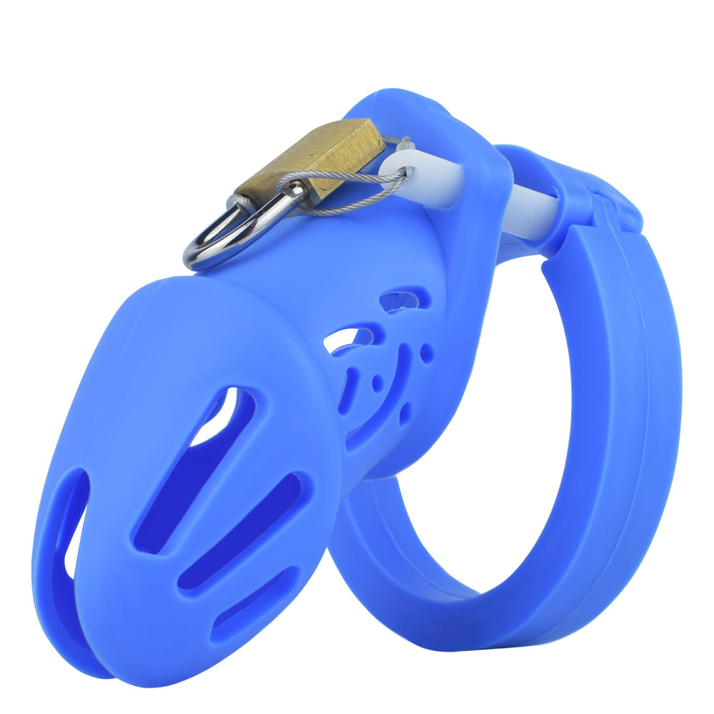 Cage de chasteté courte en silicone - Bleu