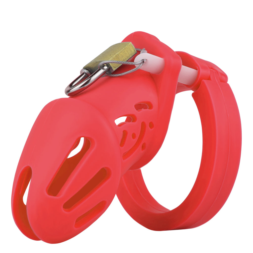 Cage de chasteté courte en silicone - Rouge