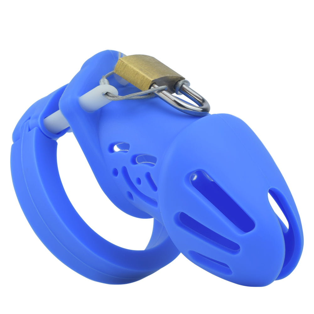 Cage de chasteté courte en silicone - Bleu