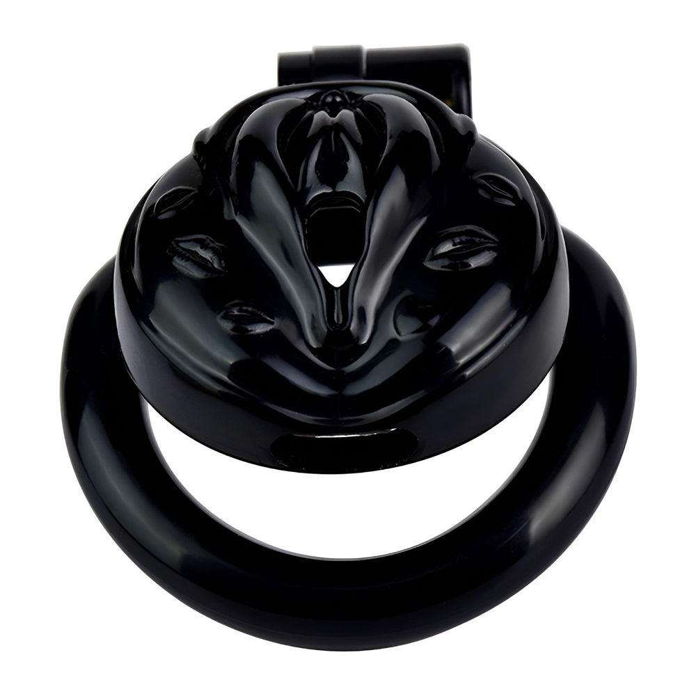 Jaula de castidad plana con forma de vagina - Color negro