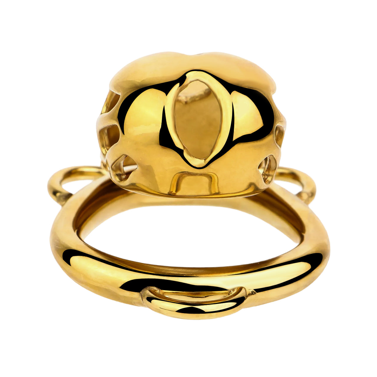 "Sleek metal chastity cage offering durability and comfort for permanent chastity wearers."