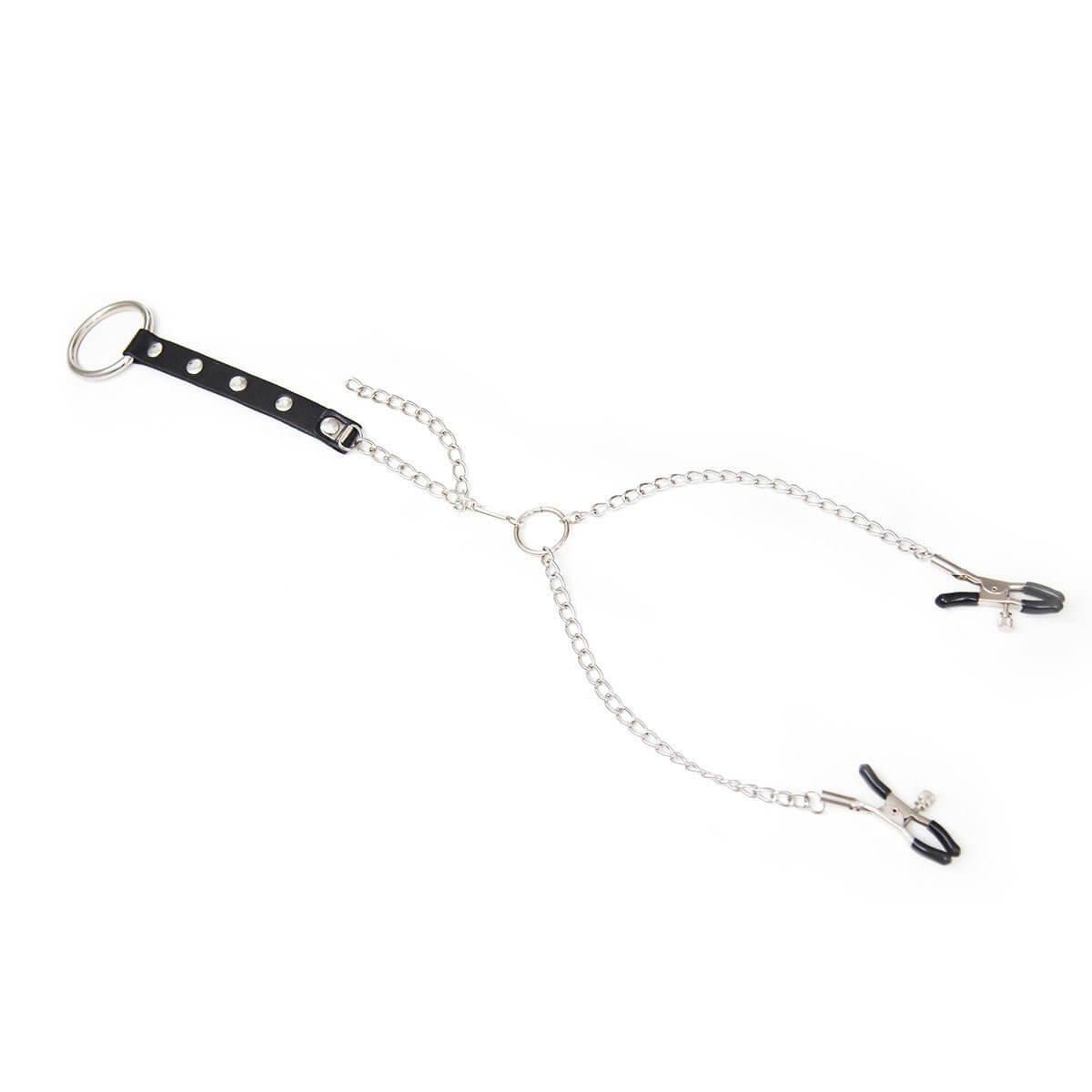 Adjustable Metal Nipple Clamps with cock restraint - Locked Men Club