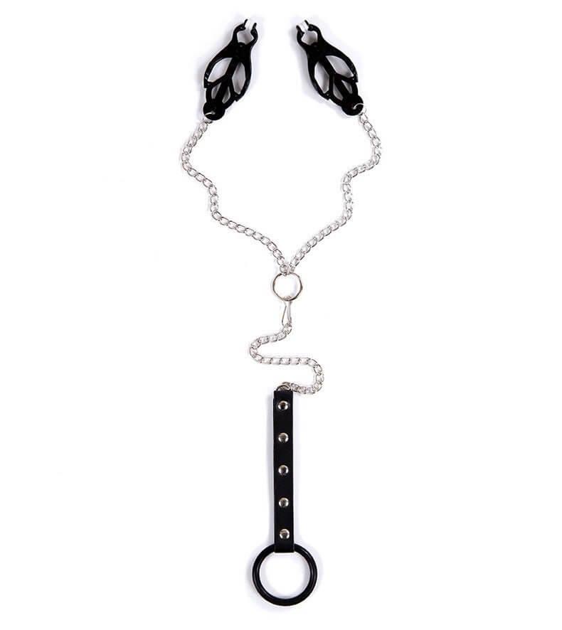 Adjustable Metal Nipple Clamps with cock restraint - Locked Men Club