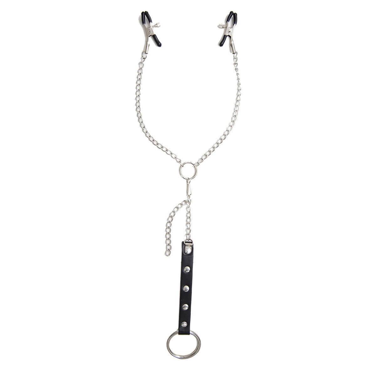 Adjustable Metal Nipple Clamps with cock restraint - Locked Men Club