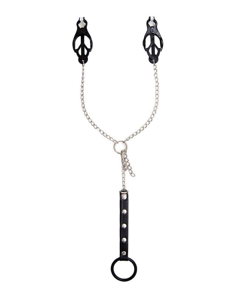 Adjustable Metal Nipple Clamps with cock restraint - Locked Men Club