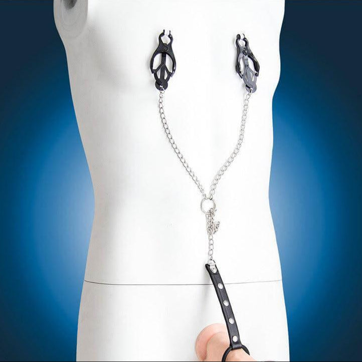 Adjustable Metal Nipple Clamps with cock restraint - Locked Men Club