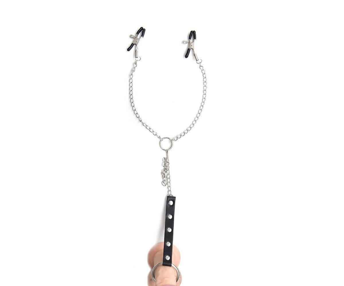 Adjustable Metal Nipple Clamps with cock restraint - Locked Men Club