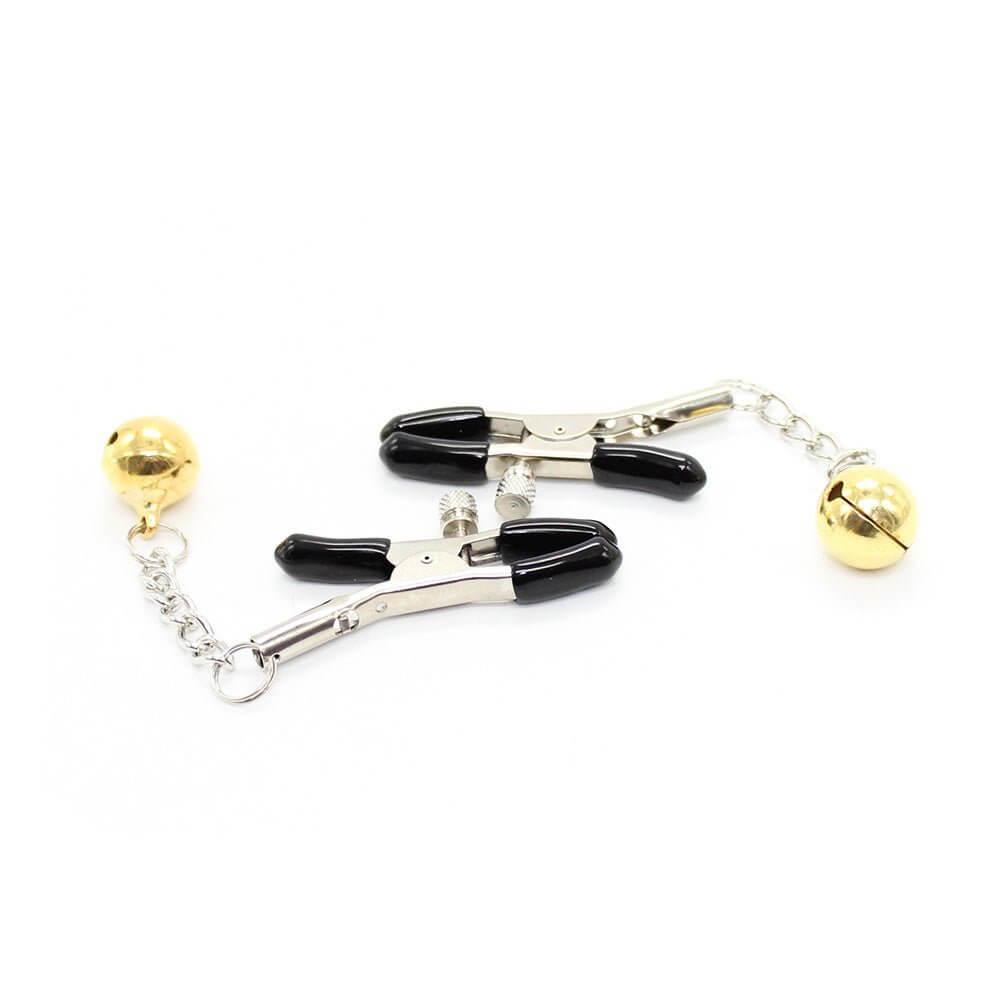 Adjustable Metal Nipple Clamps Non-Piercing Adjustable - With Bells - Locked Men Club