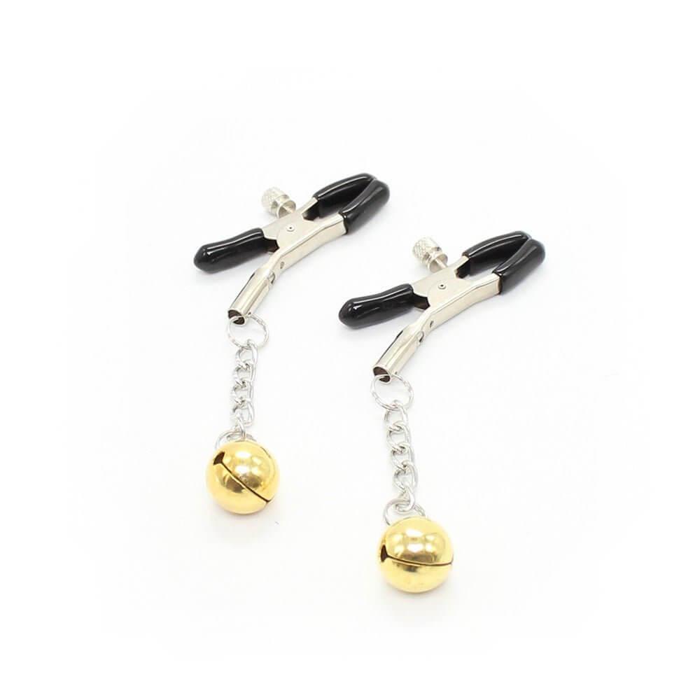 Adjustable Metal Nipple Clamps Non-Piercing Adjustable - With Bells - Locked Men Club