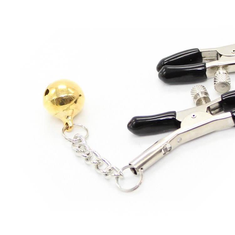 Adjustable Metal Nipple Clamps Non-Piercing Adjustable - With Bells - Locked Men Club