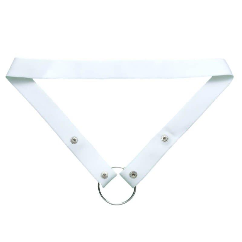 Elastic waist strap for chastity cage featuring a ring and adjustable clips in white, combining style and functionality.