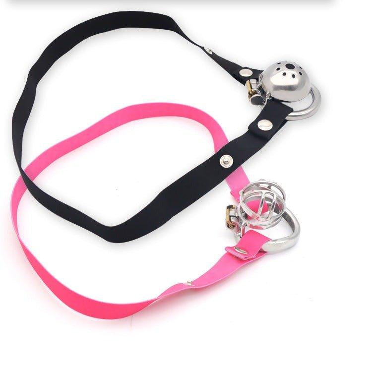 Elastic waist strap for chastity cage in black and pink, designed for comfort and personal expression.