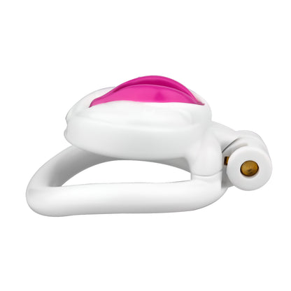 Vagina-Shaped Flat Chastity Cage - White & Pink