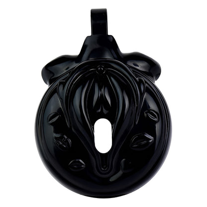 Vagina-Shaped Flat Chastity Cage - Black