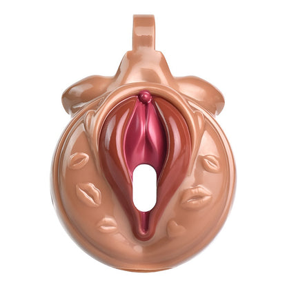 Vagina-Shaped Flat Chastity Cage - Nude