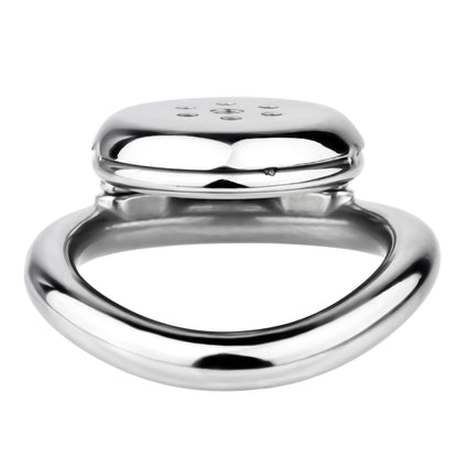 "Flat chastity cage and inverted chastity cage with adjustable features, crafted for comfort and security in male chastity cage play, suitable for gay chastity or permanent chastity scenarios."