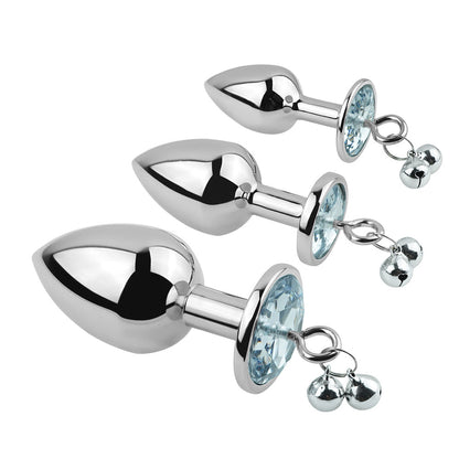 White Jeweled Butt Plug With Bells And Leash