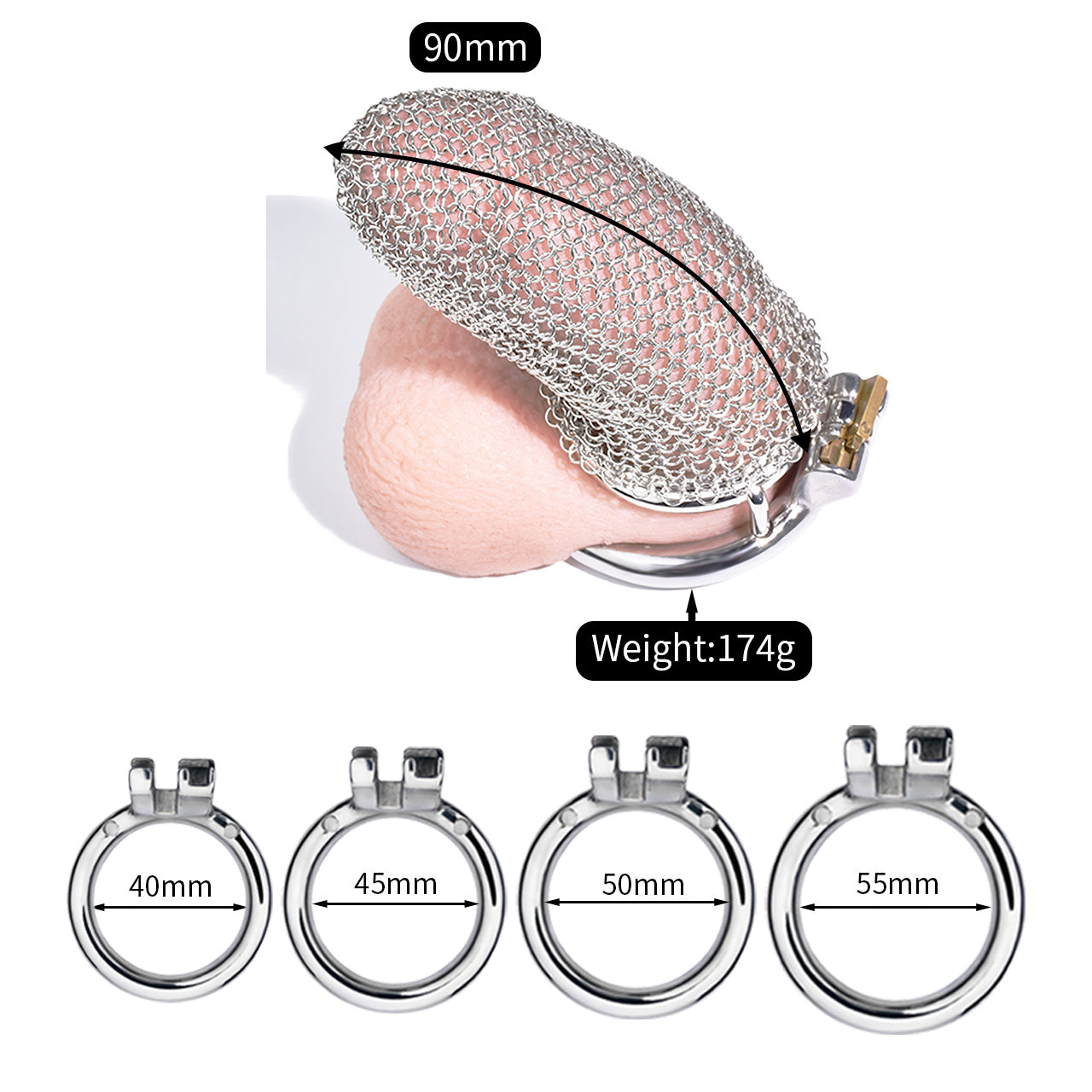 Metal Chastity Cage - Breathable Net - L