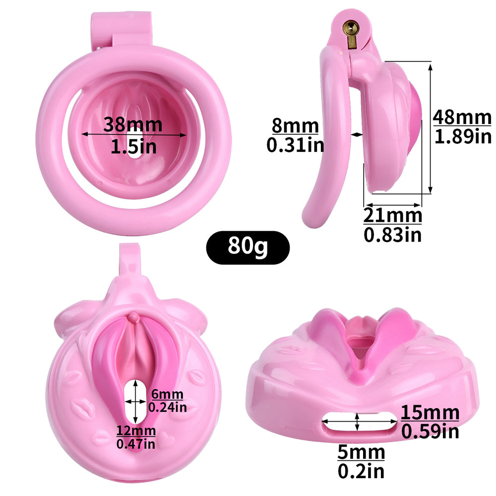 Vagina-Shaped Flat Chastity Cage - Pink