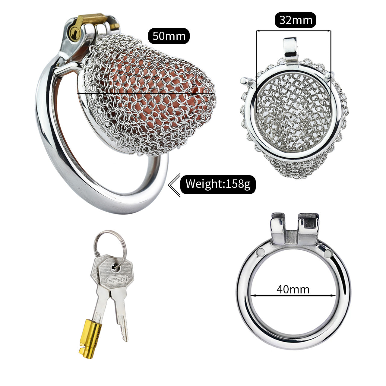 Metal Chastity Cage - Breathable Net - S