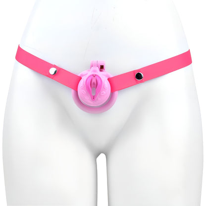 Vagina-Shaped Flat Chastity Cage - Pink