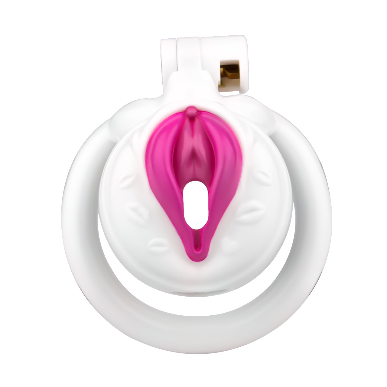 Vagina-Shaped Flat Chastity Cage - White & Pink