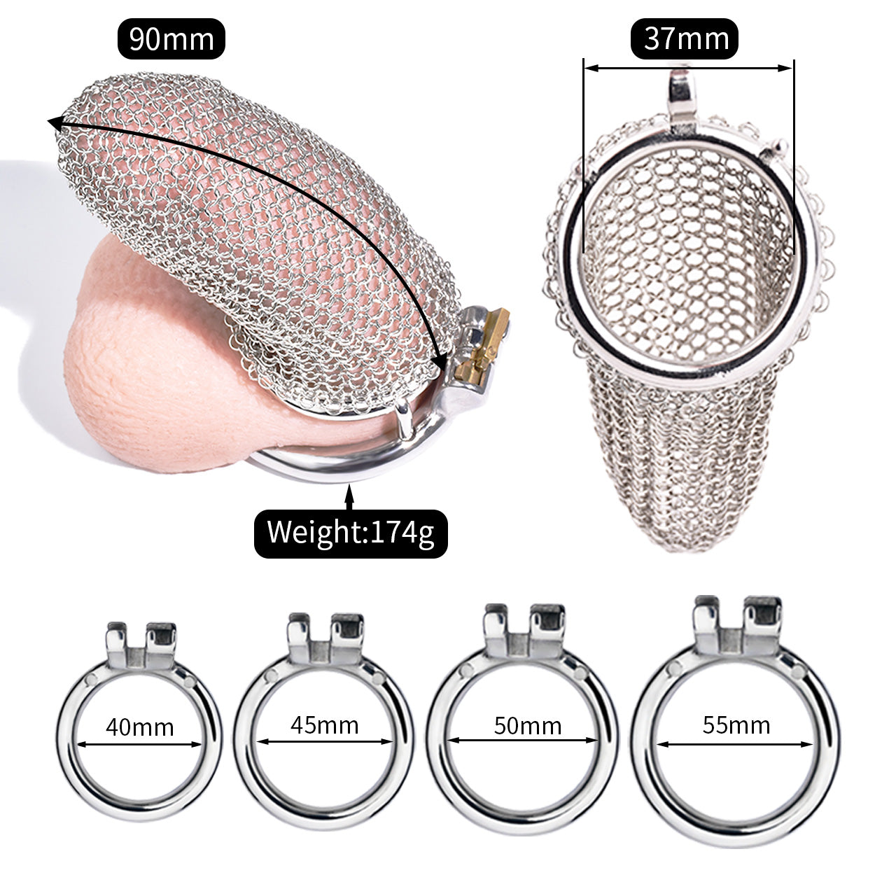 Metal Chastity Cage - Breathable Net - L