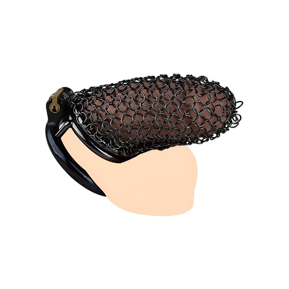 Metal Chastity Cage - Breathable Net - L - Black