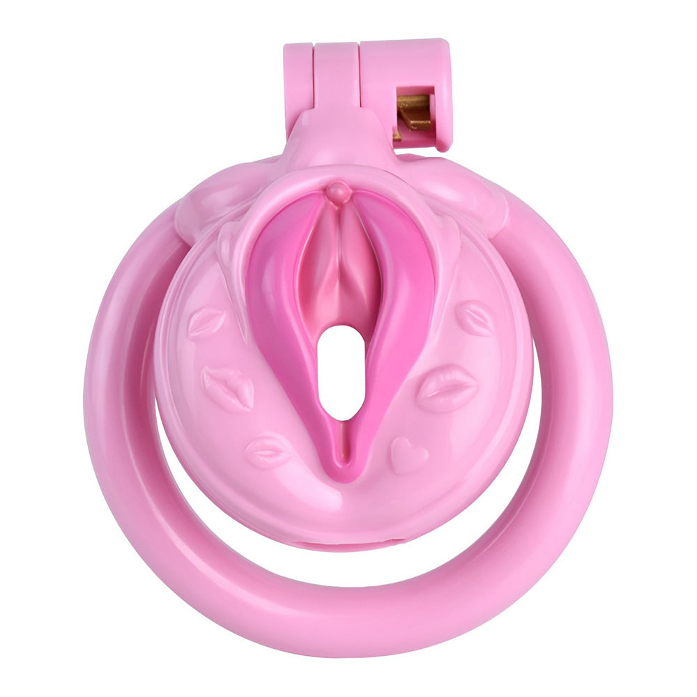 Vagina-Shaped Flat Chastity Cage - Pink