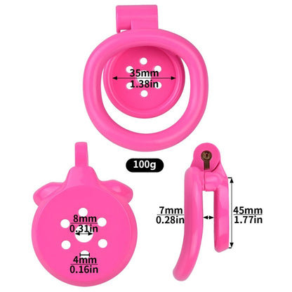 "Lightweight pink chastity cage alongside a flat chastity cage for sissy training and male chastity devices."