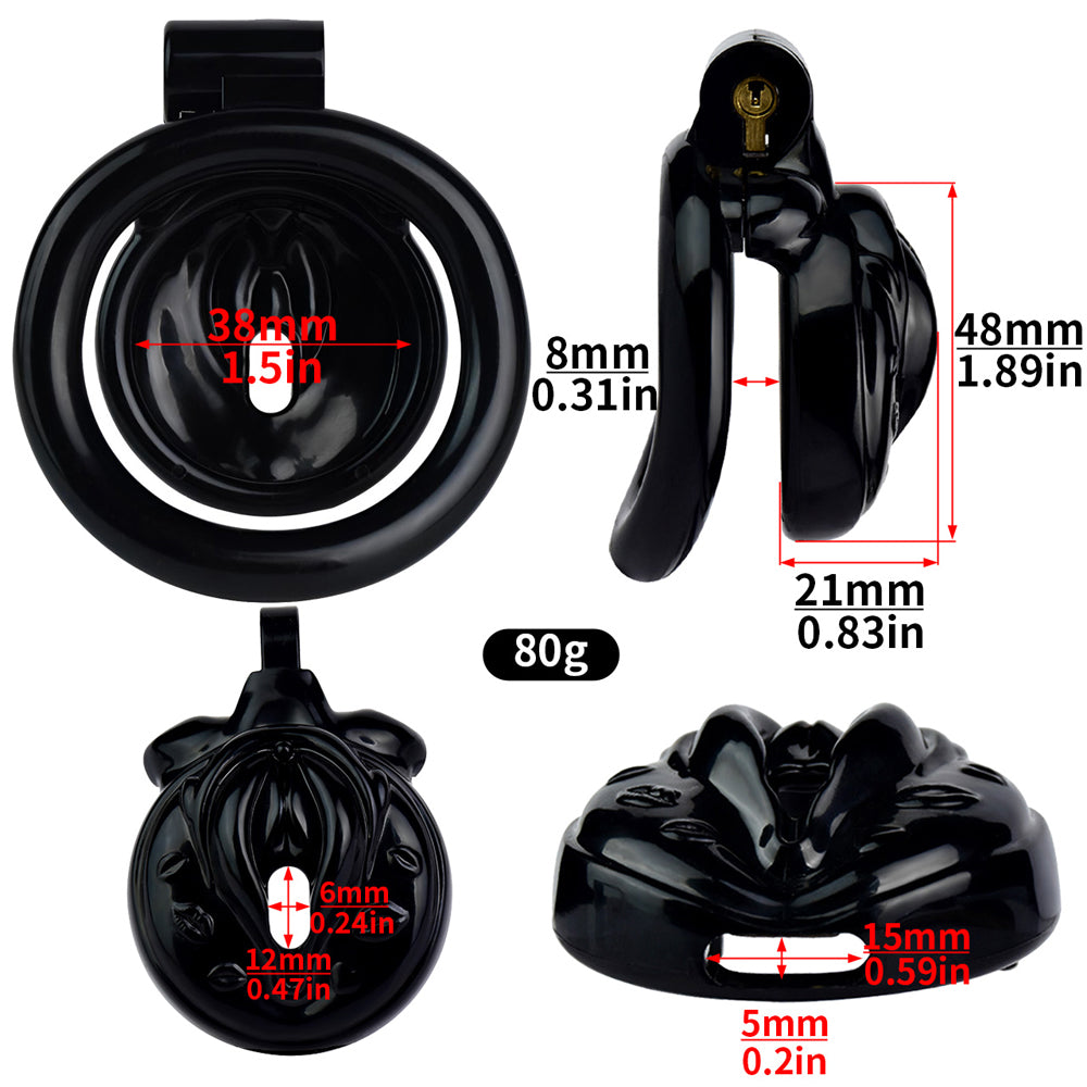 Vagina-Shaped Flat Chastity Cage - Black