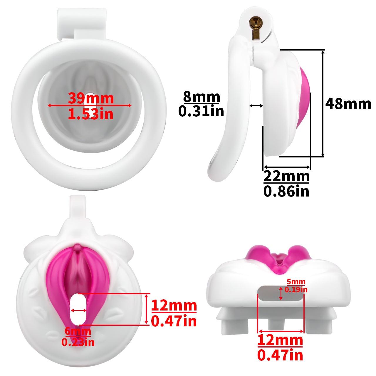 Vagina-Shaped Flat Chastity Cage - White & Pink