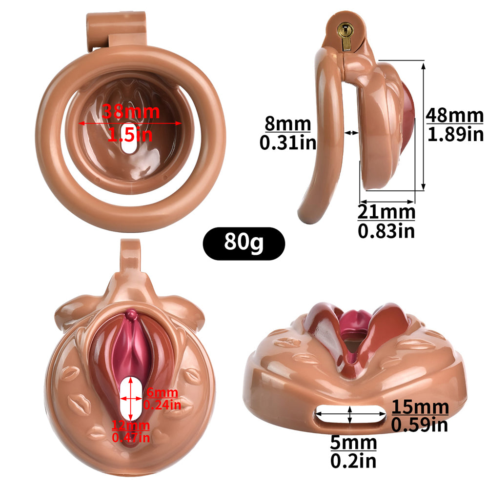 Vagina-Shaped Flat Chastity Cage - Nude