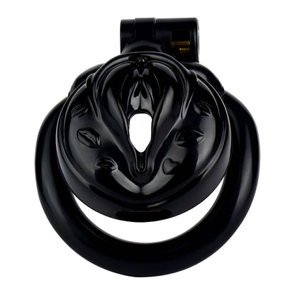 Vagina-Shaped Flat Chastity Cage - Black