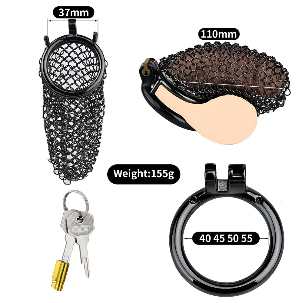 Metal Chastity Cage - Breathable Net - XL - Black