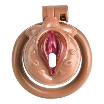 Vagina-Shaped Flat Chastity Cage - Nude