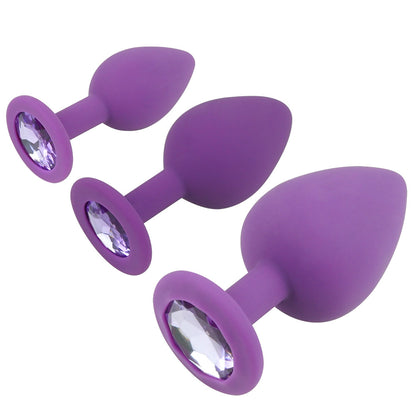 Purple Silicone Butt Plug Kit With Diamond