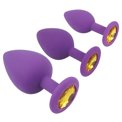 Purple Silicone Butt Plug Kit With Diamond