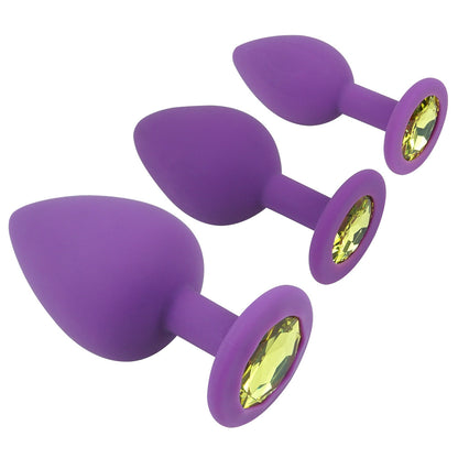 Purple Silicone Butt Plug Kit With Diamond