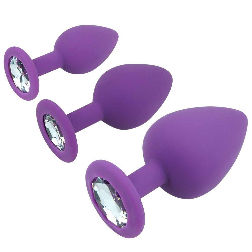 Purple Silicone Butt Plug Kit With Diamond