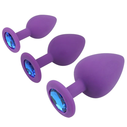 Purple Silicone Butt Plug Kit With Diamond