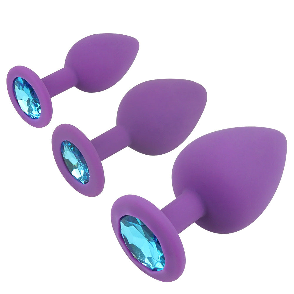 Purple Silicone Butt Plug Kit With Diamond