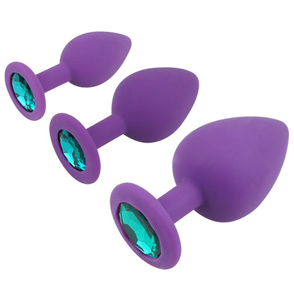 Purple Silicone Butt Plug Kit With Diamond