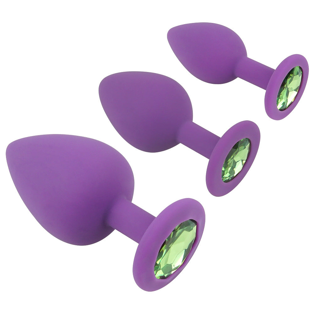 Purple Silicone Butt Plug Kit With Diamond